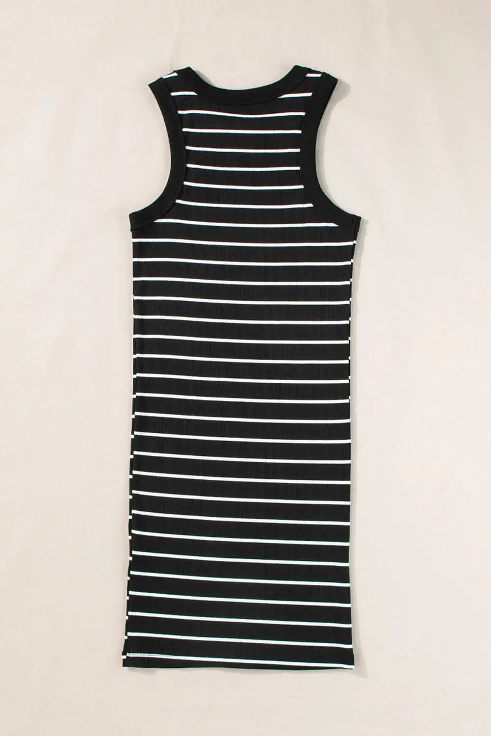Black Stripe Ribbed Knit Tank Mini Dress - Love Salve
